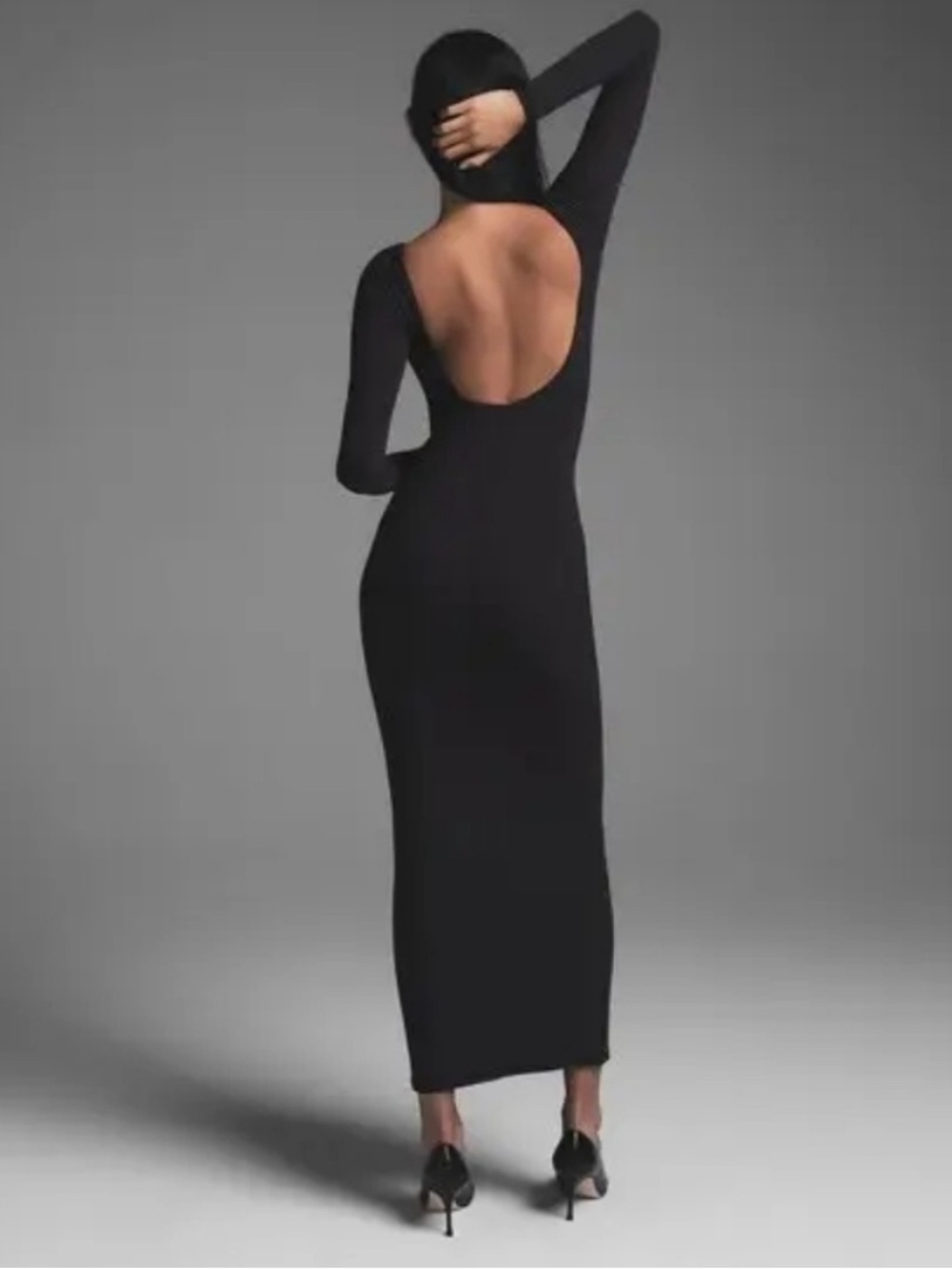 SKIMS Black Long-Sleeve Open-Back Maxi Dress